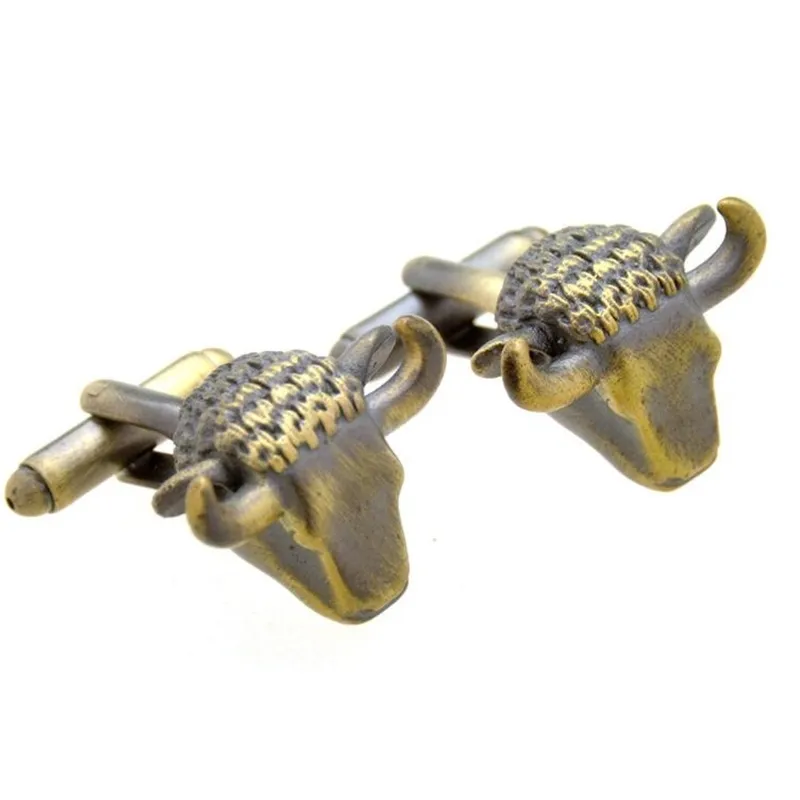 / lote vintage Bronze Oxhead Tuftlinks Esmalte Bull e Tiger Head Cuff Links Jóias Masculinas Acessório Todo