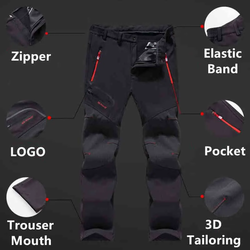 2020 nouveaux pantalons de randonnée d'hiver pour hommes pantalons d'extérieur épaissis imperméables, coupe-vent, chauds, camping, ski et escalade joggeurs G220224