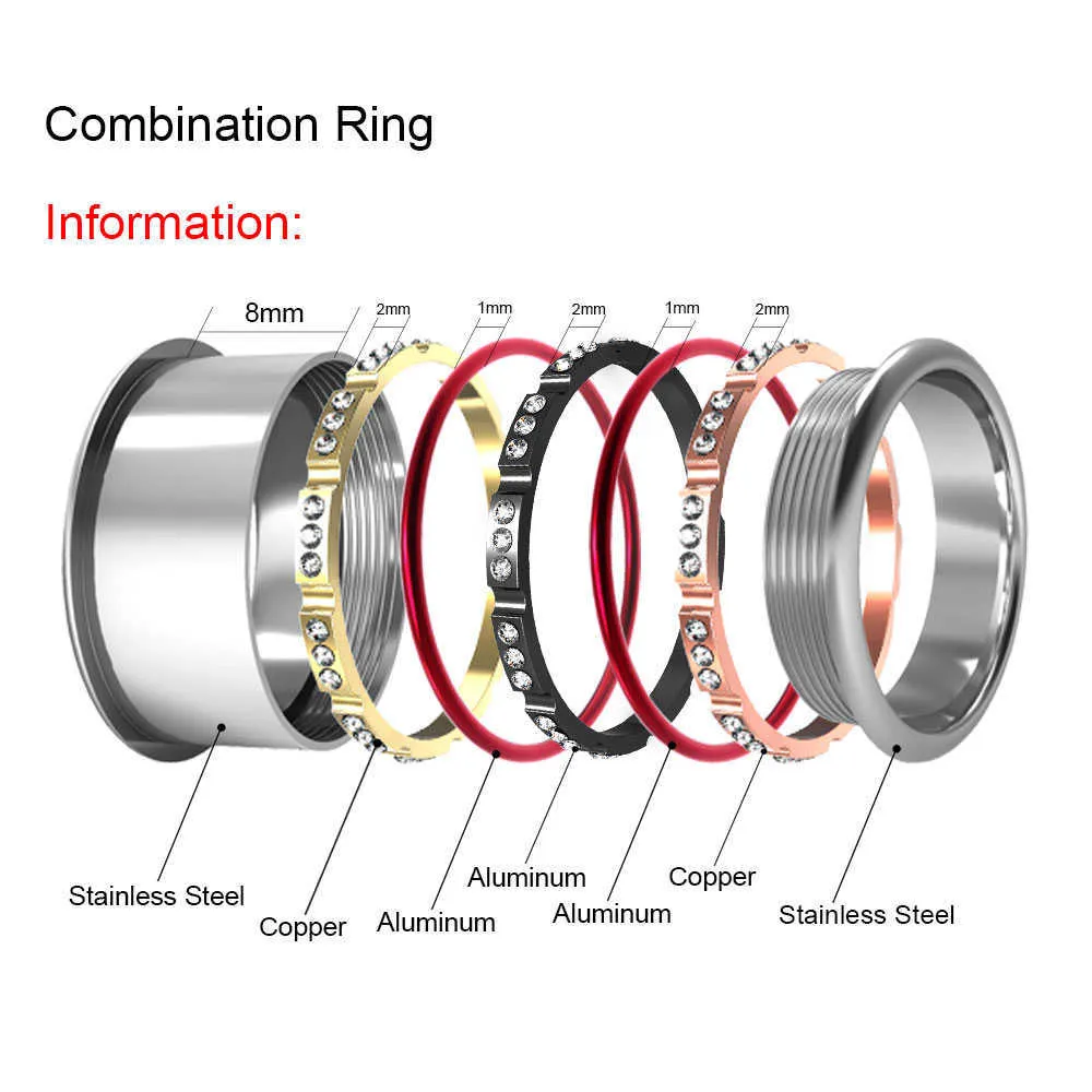Cremo bohême couches anneaux femmes empilables mode Spinner en acier inoxydable anneau bande combinaison cristal bijoux filles cadeau