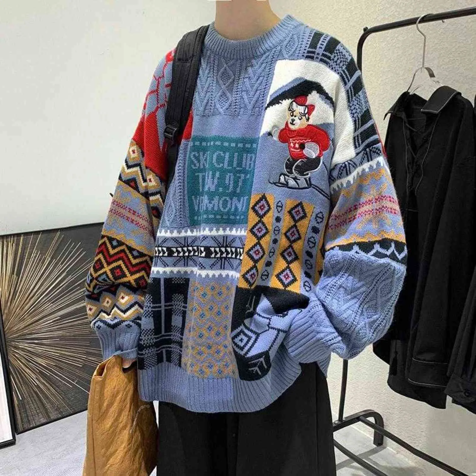 Kvinnor Jultröja Höst Casual Cartoon Printed Pullovers Lazy Style Ugly Harajuku Gengar Neutral Sweater Par Pullovers Y1118