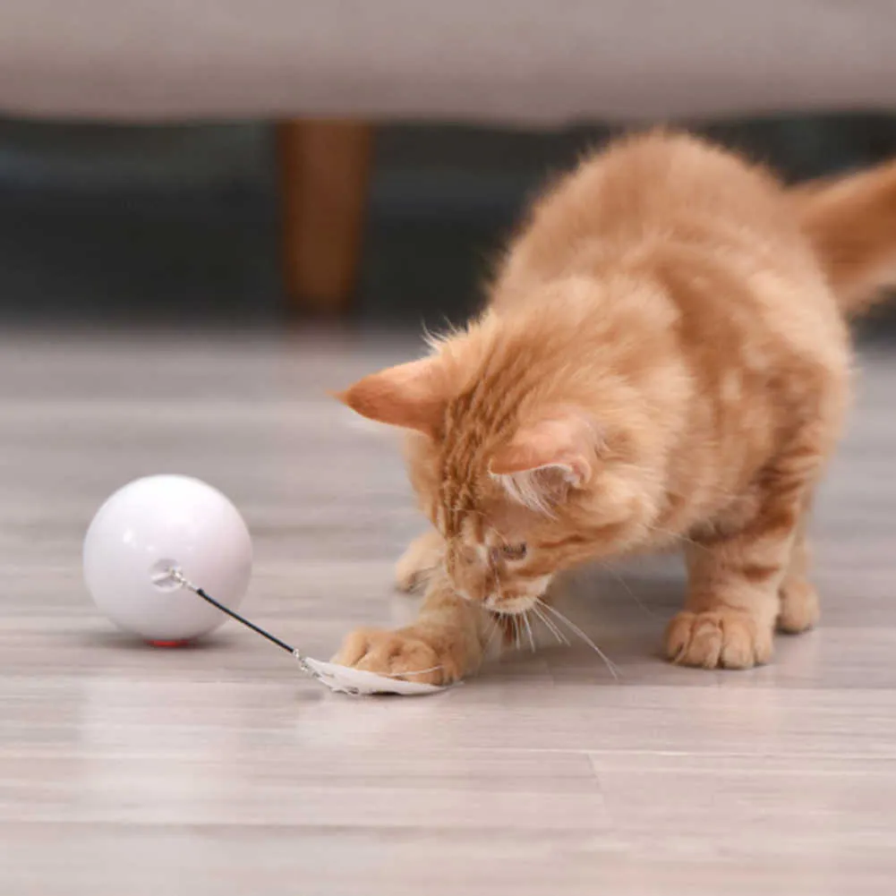 Inteligente interativo gato brinquedo auto rotação bola com diodo emissor de diodo emissor de diodo emissor de luz de gatinho automático de carregamento brinquedos de penas abdominais suprimentos 210929