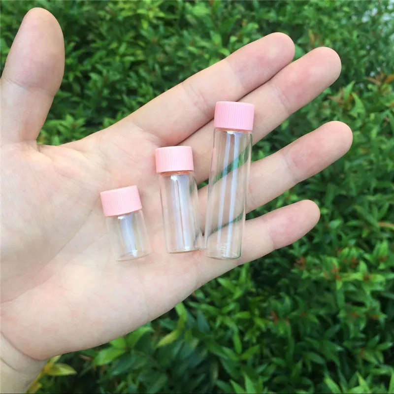 Bocaux en verre hyalin couvercle en plastique rose 2 ml 4 ml 6 ml diamètre vitreux 16 mm Mini bouteilles transparentes artisanat flacons de parfum de voyage 100 pièces