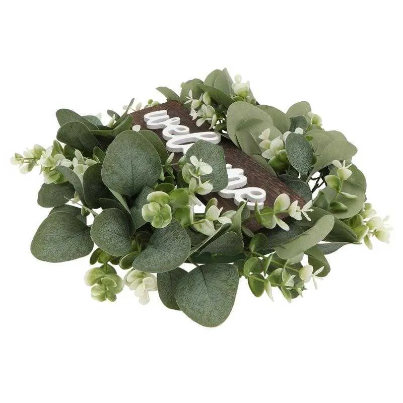 Welcome Wreath Decor Door Hanging Garland Ornament Simulation Leaf Wreath Artificial Plant Decor For Home Party Y0901