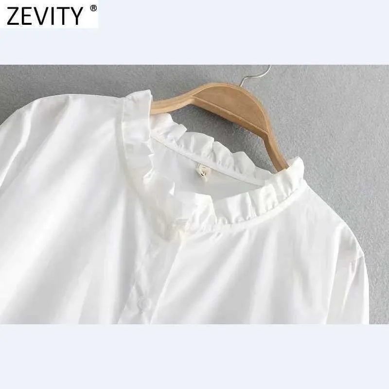 Zevity Women AgaricレースOネックホワイトシャツドレス女性裾のパッチワークフリルカジュアルvestidoシックなビジネスドレスDS4801 210603