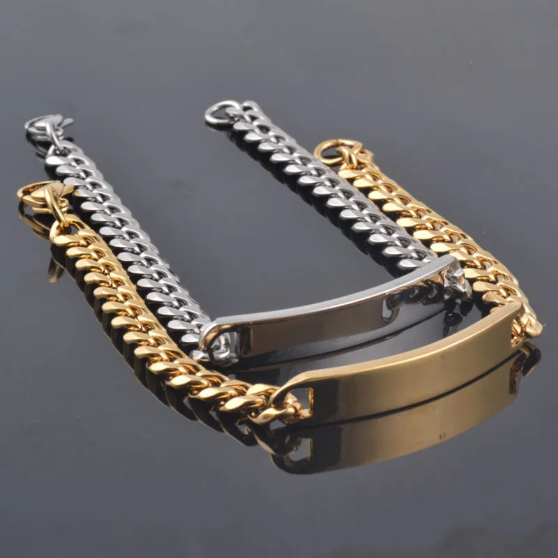 Hohe Qualität Gold Farbe Edelstahl Armband Männer Kette Link mode schmuck ID Armbänder Armreifen 8/10/15mm