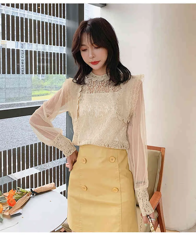 Autumn Long Sleeve lace Blouse korean fashion clothing ladies top dames blouses lange mouwen womens shirts 6687 50 210427