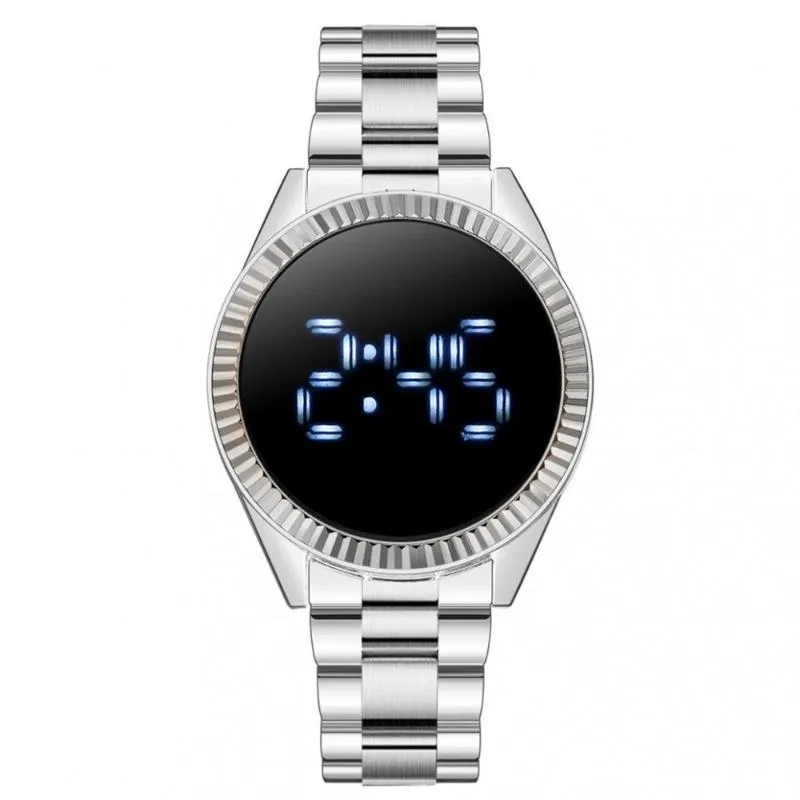 Llegada Moda LED Reloj Banda de acero Deporte electrónico Hombres Pantalla táctil inoxidable Relojes de pulsera digitales2638