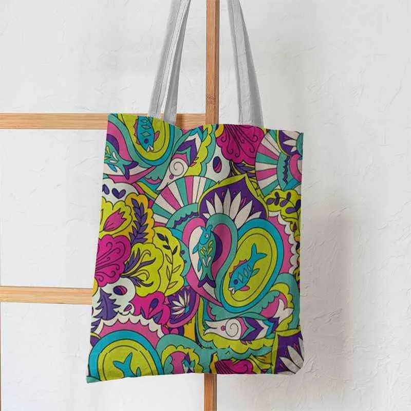 NXY Shopping Väskor Bolso de Lona Con Estampado Mandala Para Mujer Bolsa Hombro Bonita En informell Ecolgico Reutilizable 0209