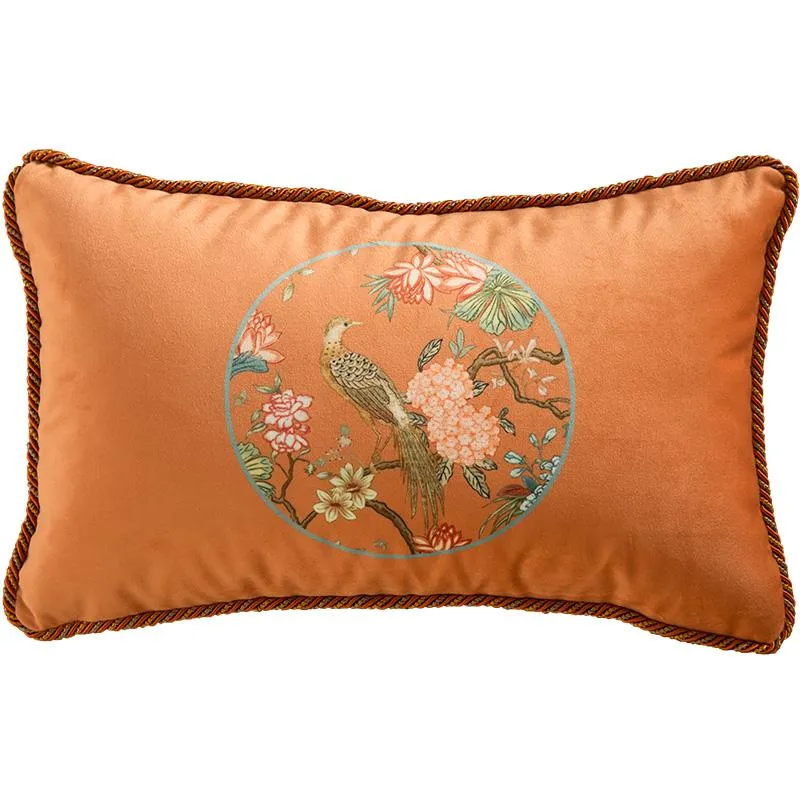 Federa cuscino Medicci Fodera cuscino accento domestico Fodera divano in velluto rosso bordeaux con stampa floreale di fiori e uccelli2745