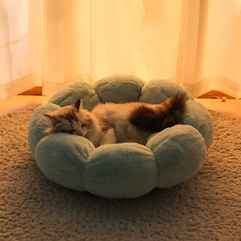 Bloemvormige kat bed indoor gezellige huisdier bedden ultra zachte pluche hondenmand sunbed warm zelfverwarmend huis slaapzak kussen mat 210722