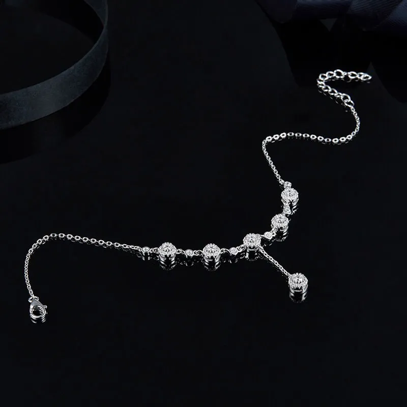 Marca Baoyocn, abalorio de Plata de Ley 925 auténtica, cadena de tobillera de Zirconia redonda para mujer, pulsera de fiesta de boda a la moda, joyería para pies