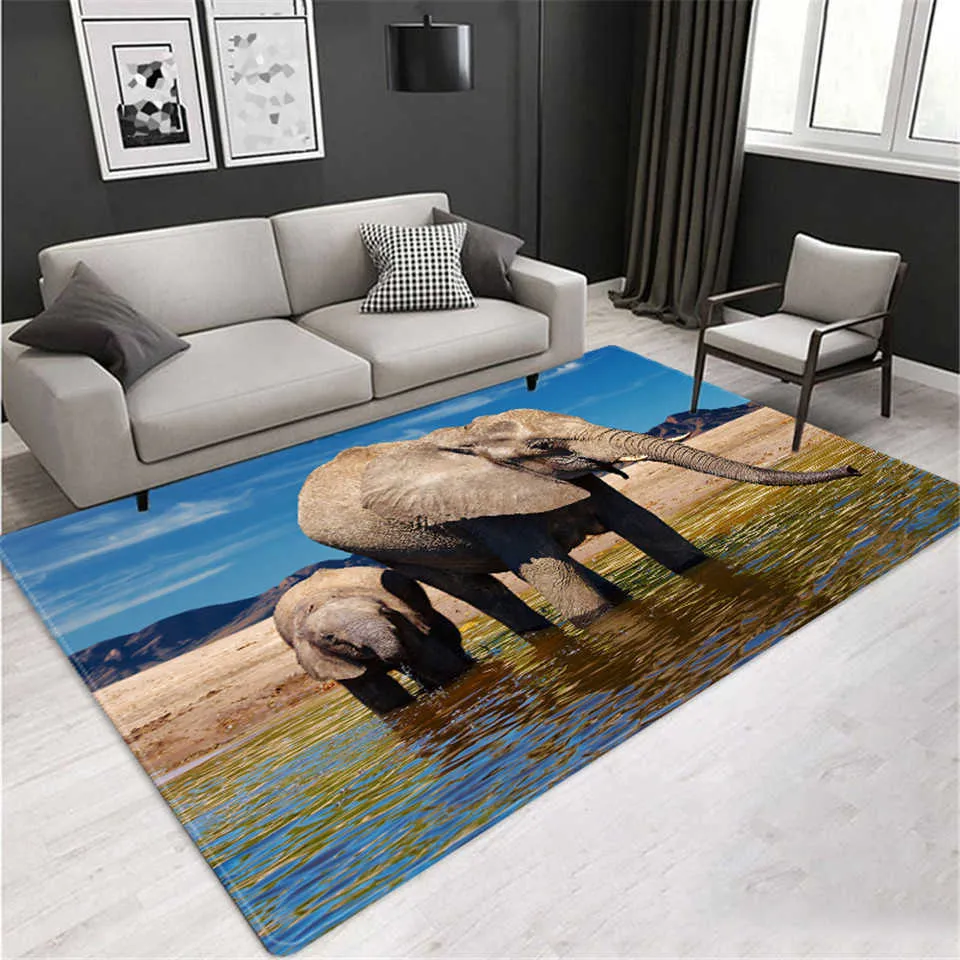Слон 3D Mats для пола Большой животный ковер живущая комната нордический роскошный стиль черный дом декор спальни коврика 210626