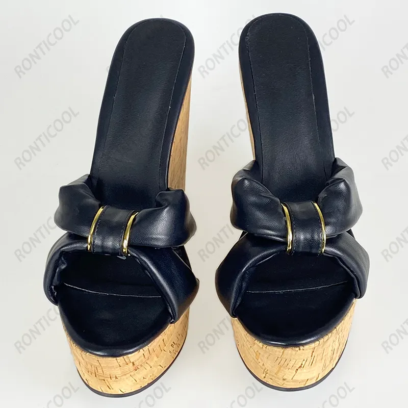 Rontic nouvelle mode femmes plate-forme Mules sandales pantoufles Sexy talons compensés Peep orteil élégant noir chaussures de fête taille américaine 5-20