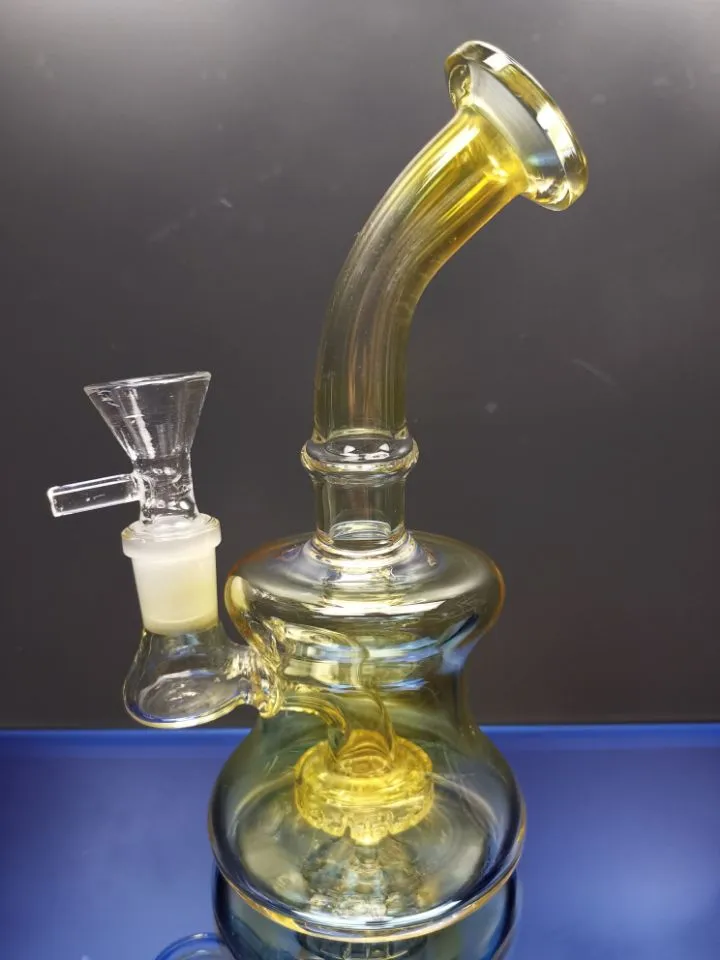 Bongs en verre jaune brûleur à mazout eau bong percolateur bongs avec bol recycler les plates-formes pétrolières narguilé avec joint de 14,4 mm sestshop