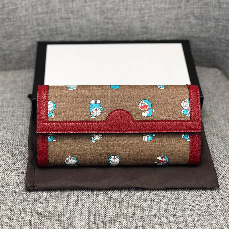 Top Qualität Männer Frauen Doraemons Karte Brieftasche Geldbörse Handtaschen Echtes Leder Gold Reißverschluss Geld Tasche Karten Designer Taschen mit Box262W