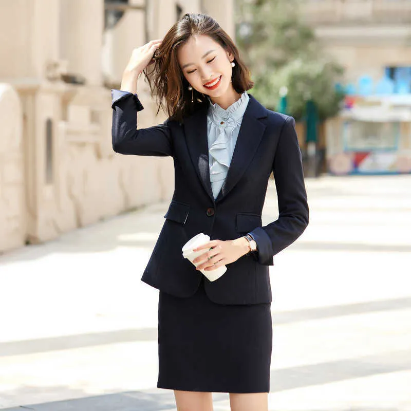 Temperament Dames Office Suit Rok Tweedelige Winter Casual Hoge Kwaliteit Jas Elegante Taille 210527