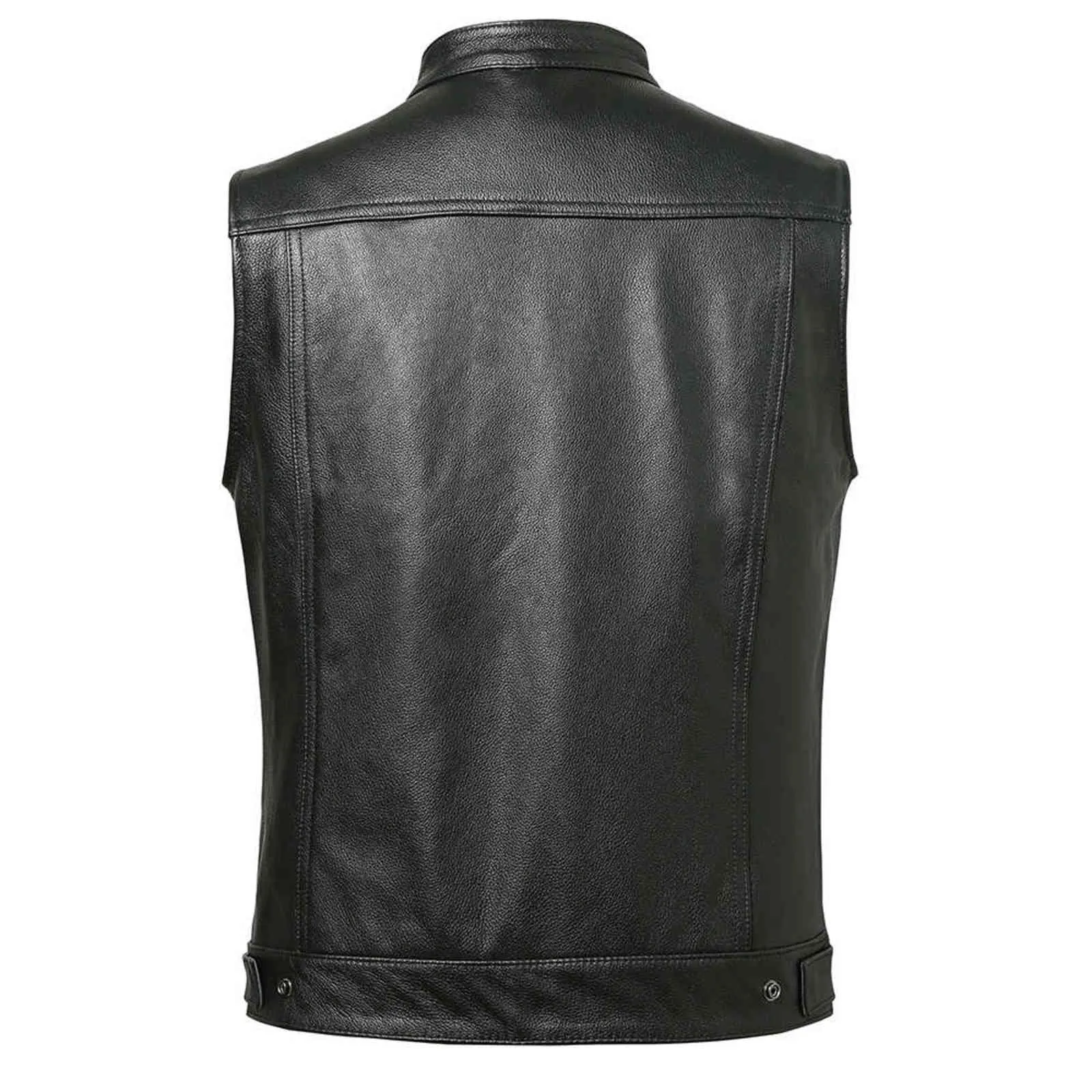 Classico motociclista in pelle gilet da uomo in vera pelle senza maniche giacche 100% vera pelle di vacchetta / pelle di pecora taglia asiatica S-6XL M232 211111