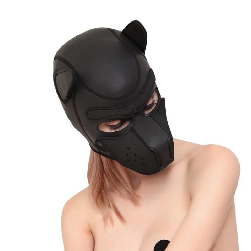 Outros suprimentos de festa de evento acessórios exóticos sexy cosplay moda acolchoada látex borracha role play cão máscara filhote de cachorro cabeça cheia com e296c