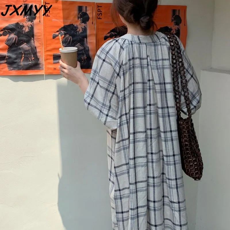 Moda Casual Novo Coreano Chic Retro Manta Rosto De Algodão Split Dress Solto Longo Saia JXMYY 210412