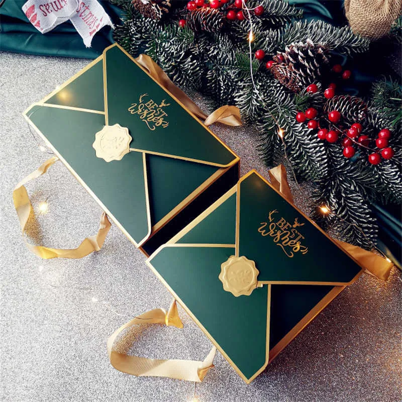 Stobag / de Noël enveloppe papier boîtes à gâteaux année emballage cadeau chocolat bonbons décoration ruban poignée 210602