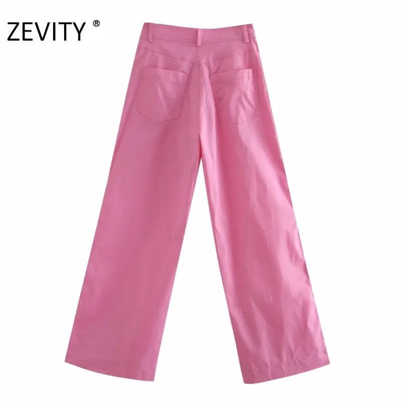 Women fashion solid color casual wide leg pants female leisure pockets patch long Trousers chic brand zipper P932 210420