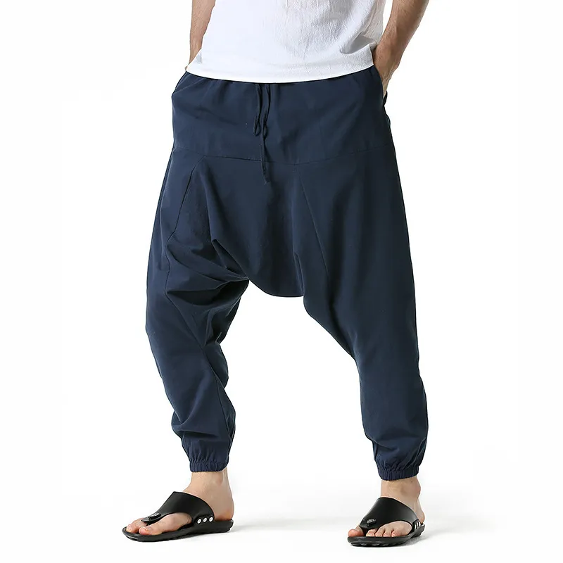 Solide hommes pantalons décontracté coton croix pantalon hommes respirant Harajuku Streetwear surdimensionné poche mâle sarouel 210524
