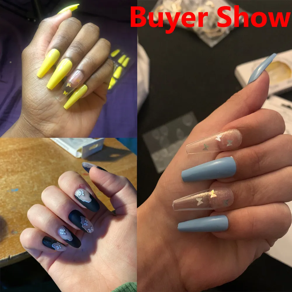 Professionele vlinder kunstnagels overhead kist kunstnageltips met ontwerpen Druk op nagel FakeNails Set NailArt tool9385008