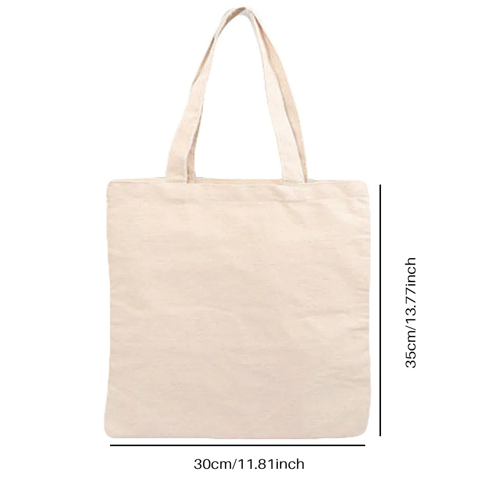 White Canvas Shopping Bags Eco Reusable Foldable Shoulder Large Fabric Cotton for Women