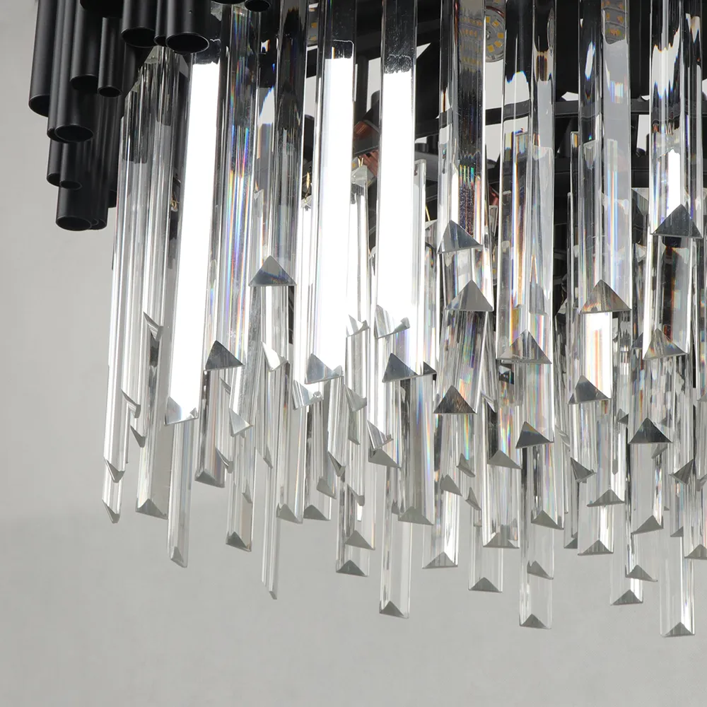 Lustre preto moderno para sala de estar, redondo, cristal, quarto, cozinha, luz suspensa, decoração de casa, interior, lighting302e