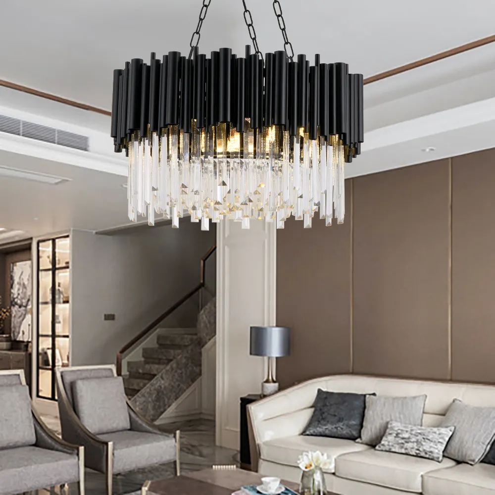 Moderne zwarte kroonluchterlamp woonkamer ronde kristallen slaapkamer keuken hanglamp woondecoratie binnenverlichting250q
