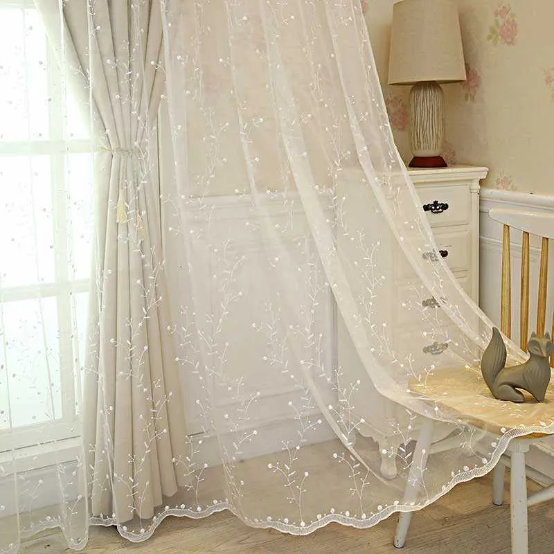 リビングルームの寝室の花のボイルシアーカーテンウィンドウスクリーンオーガンザカーテンのための刺繍の贅沢チュールカーテン210712