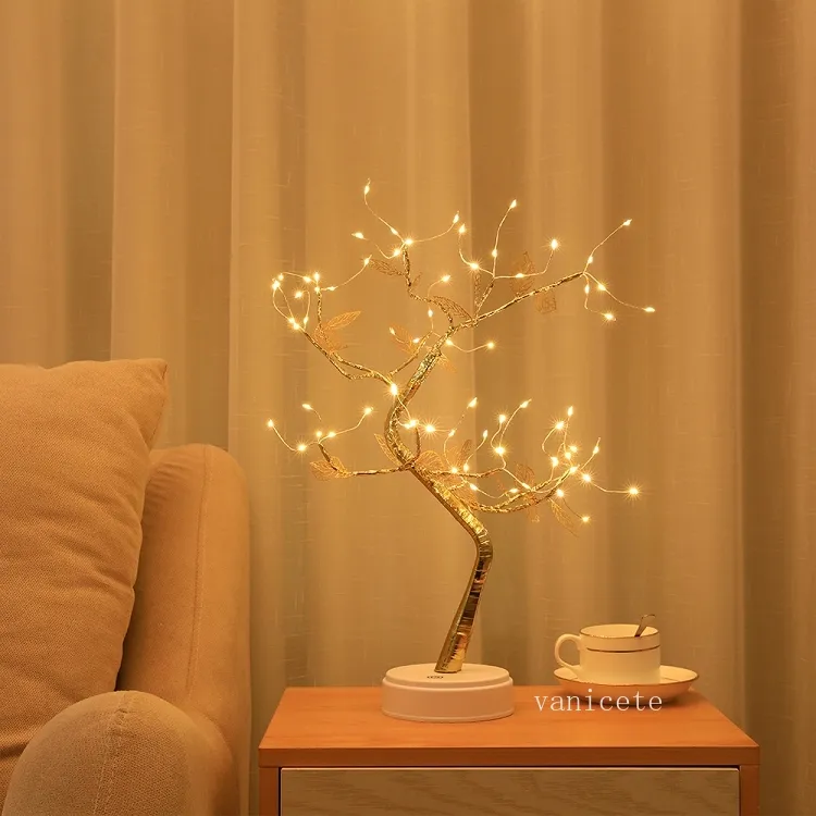 Bricolage feuille d'or veilleuse LED arbre luminescent USB séjour à la maison décorations de Noël simulation par mer T2I52671