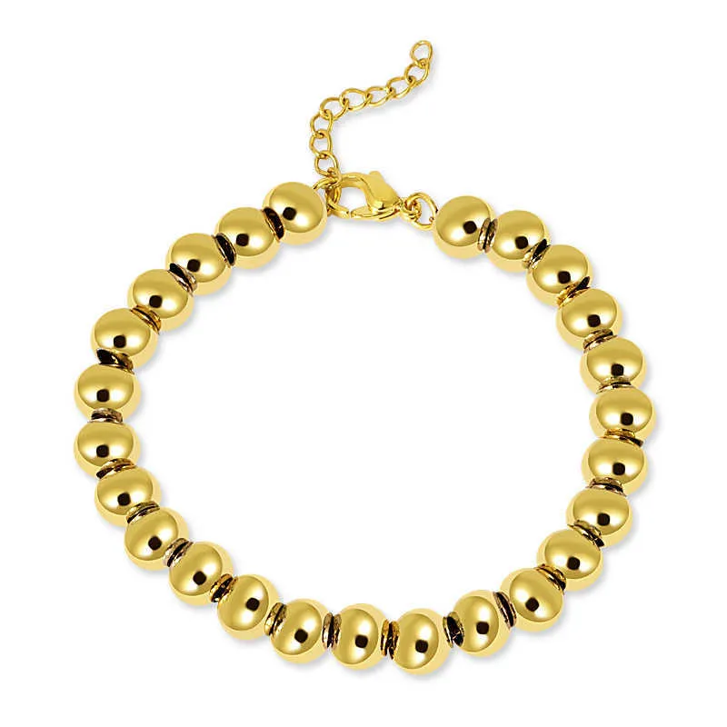 Gold Color Filled Stainless Steel Ball Beads Bracelets Women Men Jewelry 4/6/8mm Beaded Strand Bracelets Custom Wholesale Q0719