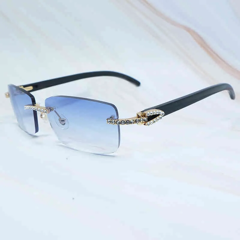 2022 lunettes de soleil hommes luxe Carter cubique Zircon corne de buffle lunettes de soleil jantes strass glacé buffs femmes Shad lunettes