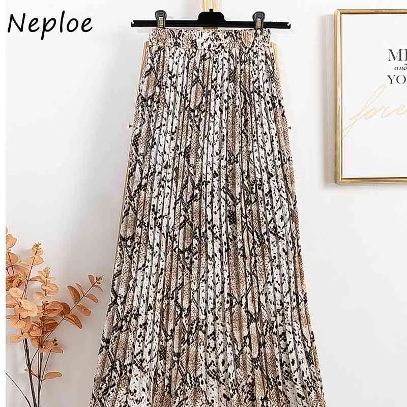 Neploe High Waist Hip A Line Skirt Women Vintage Snake Leopard Slim Jupe Femme Spring Summer New Pleat Faldas Mujer 210423