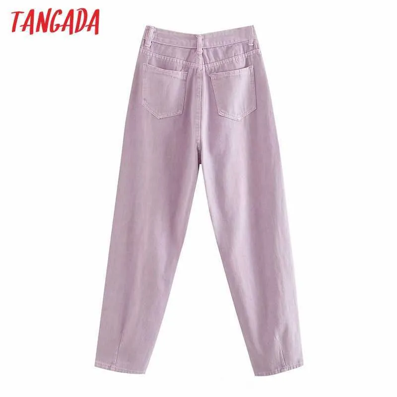 Tangada femmes violet Chic maman jeans pantalon arrivée pantalons longs poches fermeture éclair lâche décontracté femme denim pantalon 4M108 210715