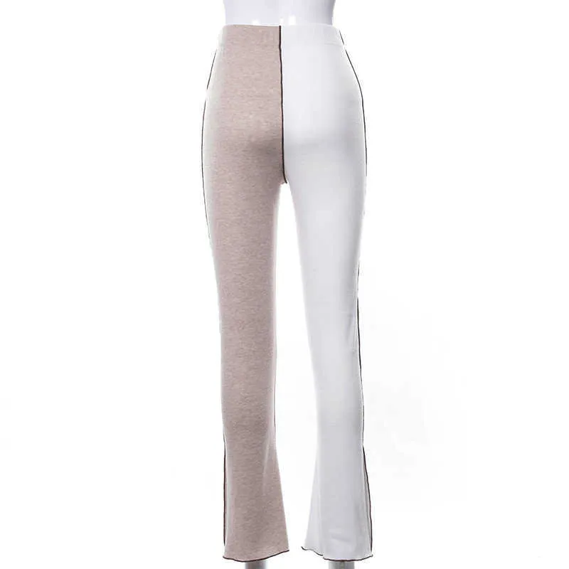 Ny stil Kvinnors höstkontrastfärg Slim-Fit Hip-Lifting High-Waish Anti-Wear Micro-Flared Casual Pants Q0801