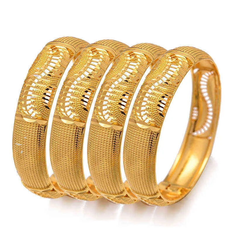 de 4 bracelets éthiopiens ondulés pour femmes, bijoux de mariage de dubaï, couleur or, arabe et africain, cadeaux du moyen-orient, 4Z6Z