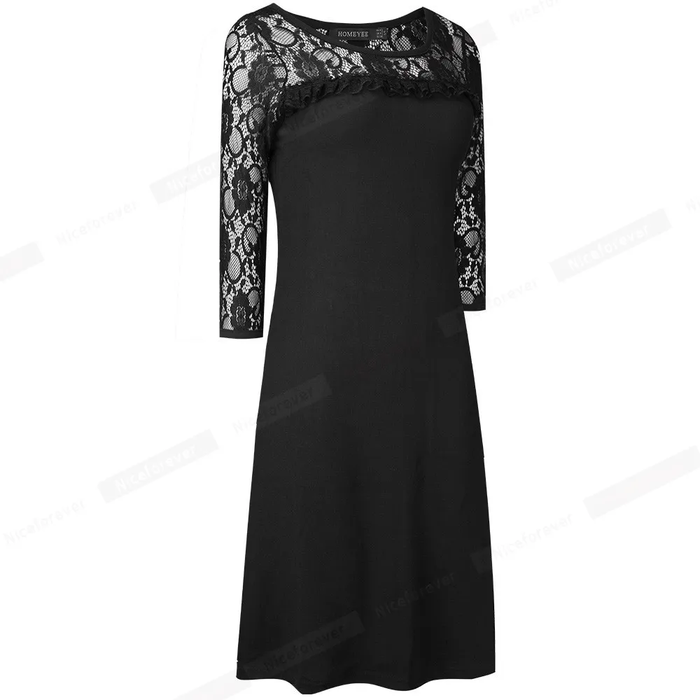 Nice-forever Spring Women Fashion Black Lace Patchwork Elegant Dresses Party Straight Oversized Shift Dress btyT023 210419