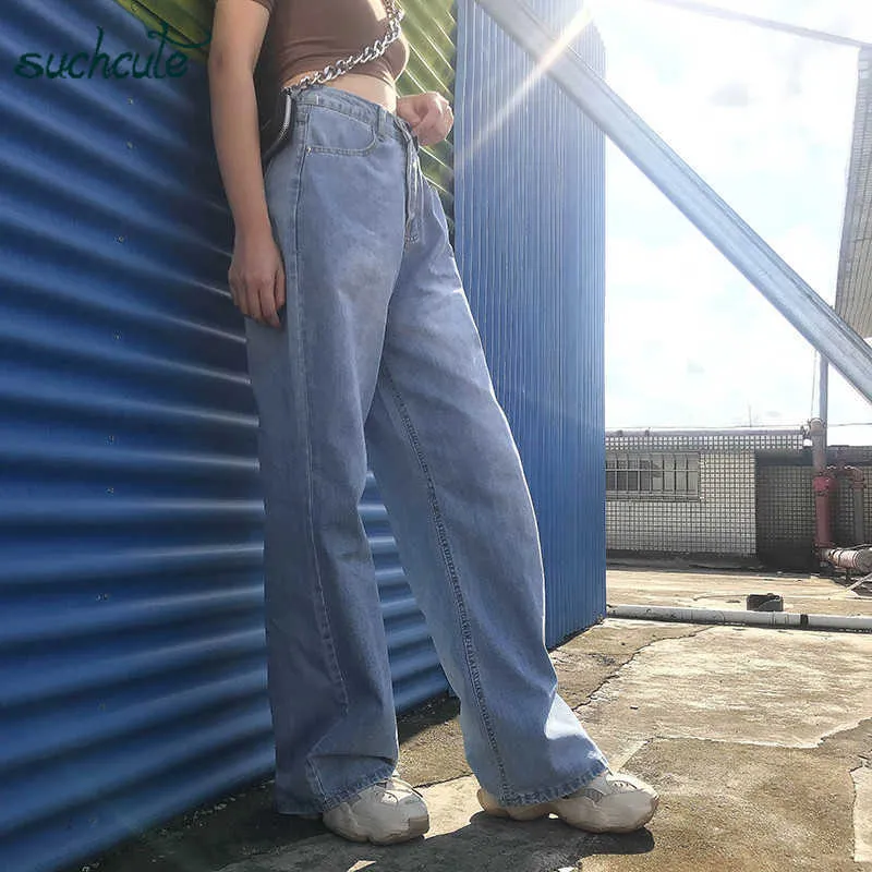 Существующая высокая талия джинсы женские широкие брюки ноги плюс размер панк корейский стиль брюки повседневная Harajuku женские пробежки 210720