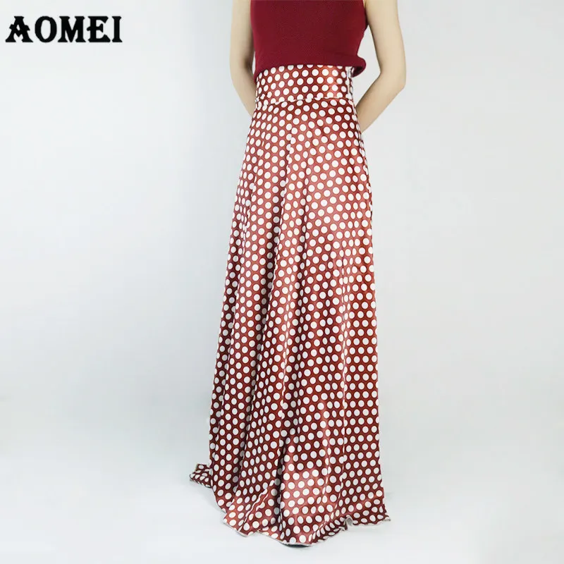 Kobiety Maxi Długie Spódnice Plisowane Polka Dot Wino Czerwona Wysoka Talia Linia Wiosna Letnia Elegancka Faldas Jupes Saias Plus Rozmiar 5XL 210416