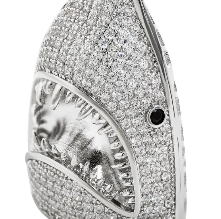 Hip hop shark pendant necklaces for men women luxury designer mens bling diamond gold chain necklace jewelry love gift2509