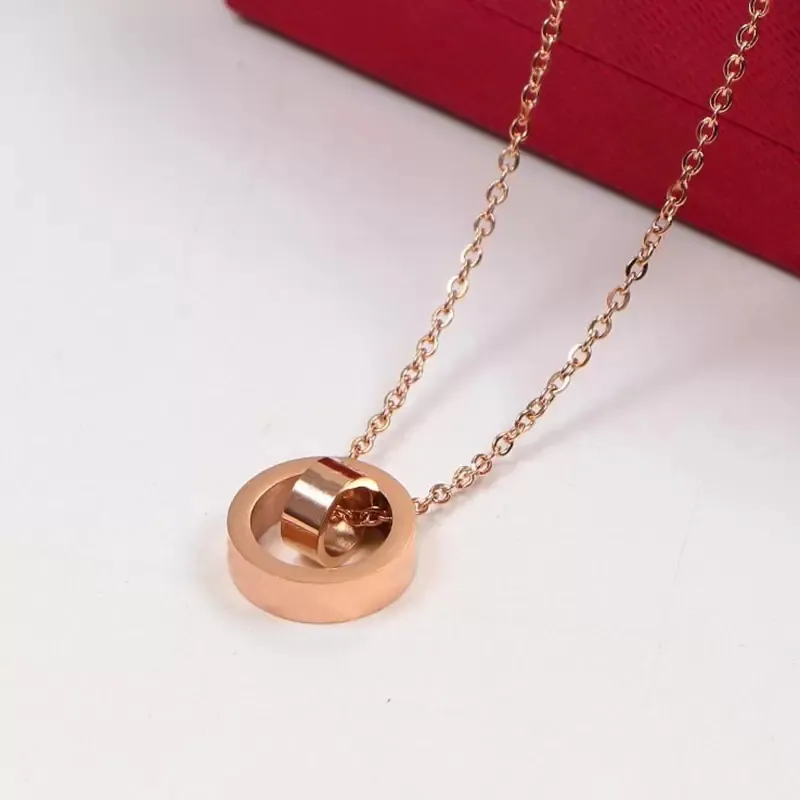 With Box Classic Luxury Women Necklace Jewelry Nail Screw Double Circle Necklace For Lady Girls Titanium Steel Designer Love Neckl2462
