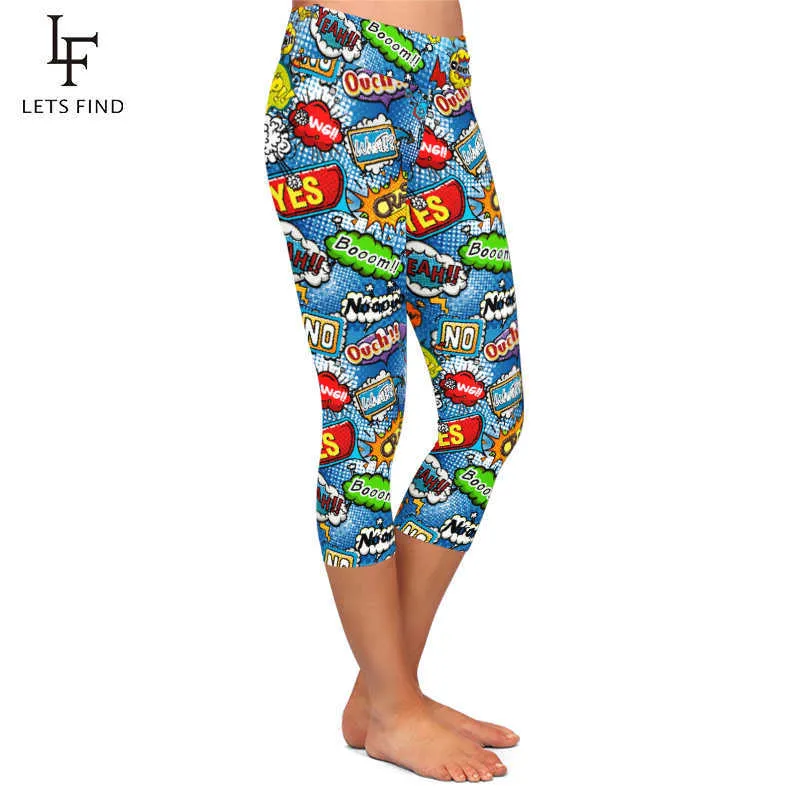 LetsFind High Chaility 3D Graffiti Impressão digital Mulheres Leggings Moda Cintura Plus Size Elastic Silm 210925