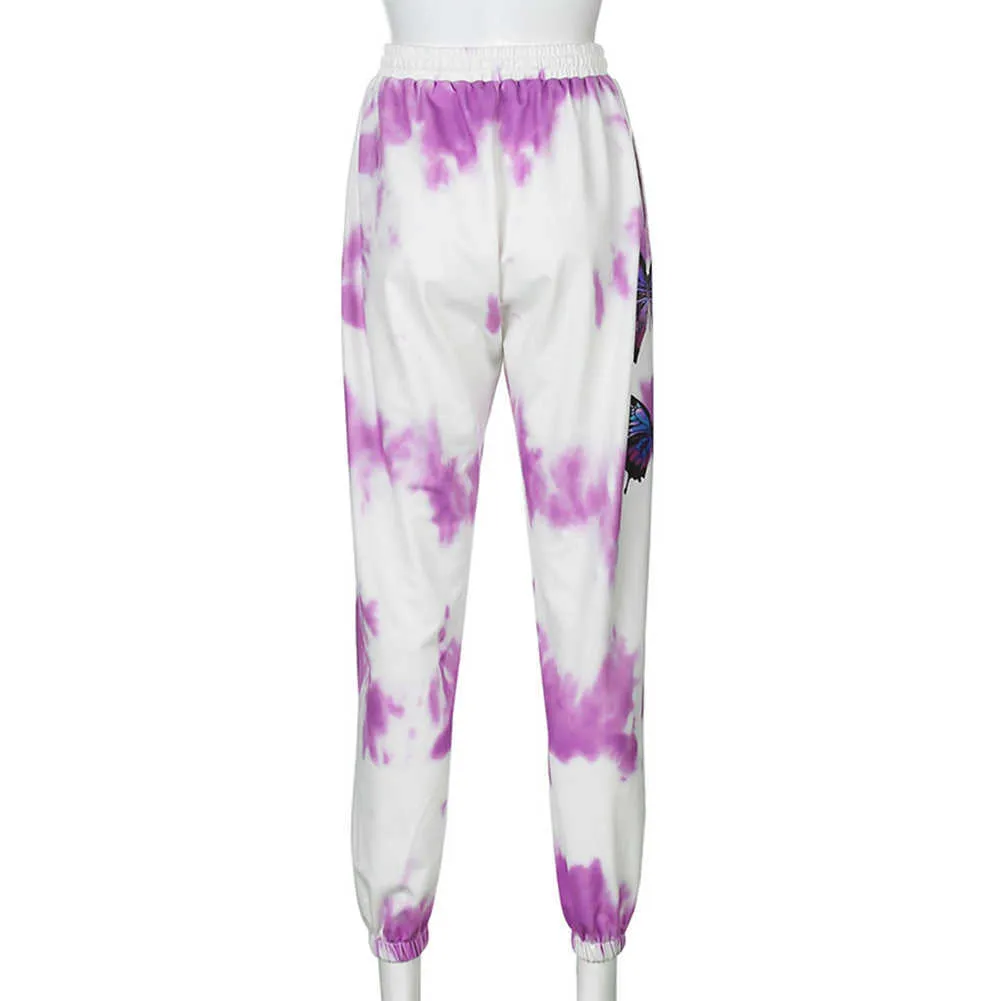 Tie-Dye Sweatpants Kvinnor Casual Byxor Y2K Top Girl High Waist Jogging Harem Byxor Drawstring Streetwear Byxor Femme Crop Tops Q0801