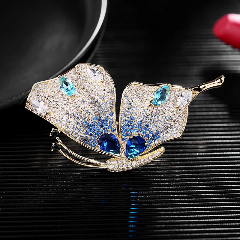 Luxury Butterfly Brooches Pins European and American Fashion Wedding Corsage Jewelry Cubic Zirconia Brand Bouttoniere Accessory