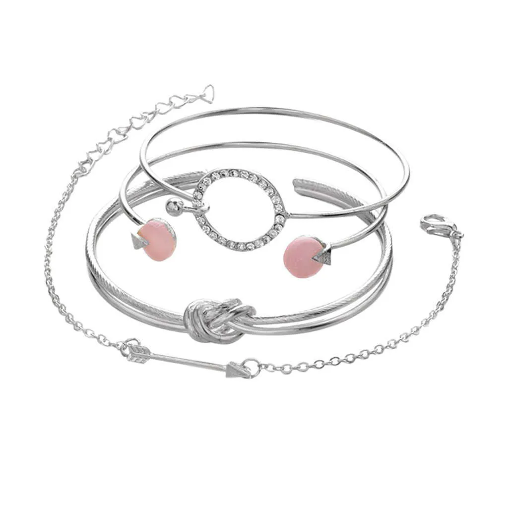 4 ensembles simples personnalité féminine nouée bague cercle ensemble bracelet bijoux de luxe pour femmes 2021 bracelets pour femmes vintage # y5 Q0719