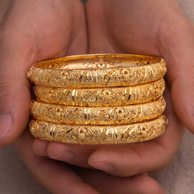 4 unids/lote 24k Dubai brazalete mujer oro joyería cobre 18 k Gf Dubai pulsera para mujeres África árabe artículos boda regalo nupcial Q0720