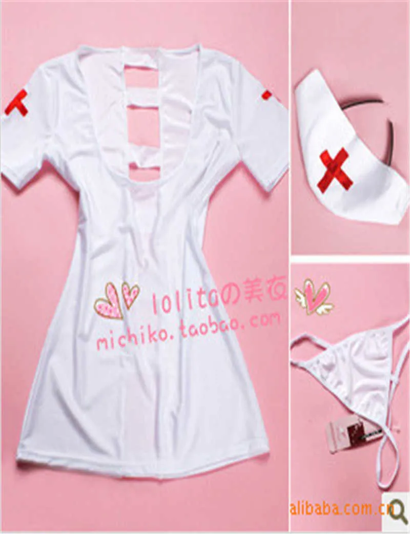 Sexy lingerie exóticas trajes íntimo vestido exótico vestido + chapéu + t calças lingerie conjuntos de sexo quente cosplay enfermeira uniforme goyhozmi