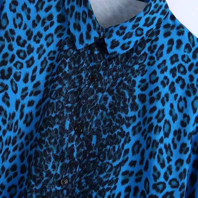 Primavera mujer elegante estampado de leopardo Turndown Collar camisa mujer blusa de manga larga Casual señora suelta Tops Blusas S8613 210430